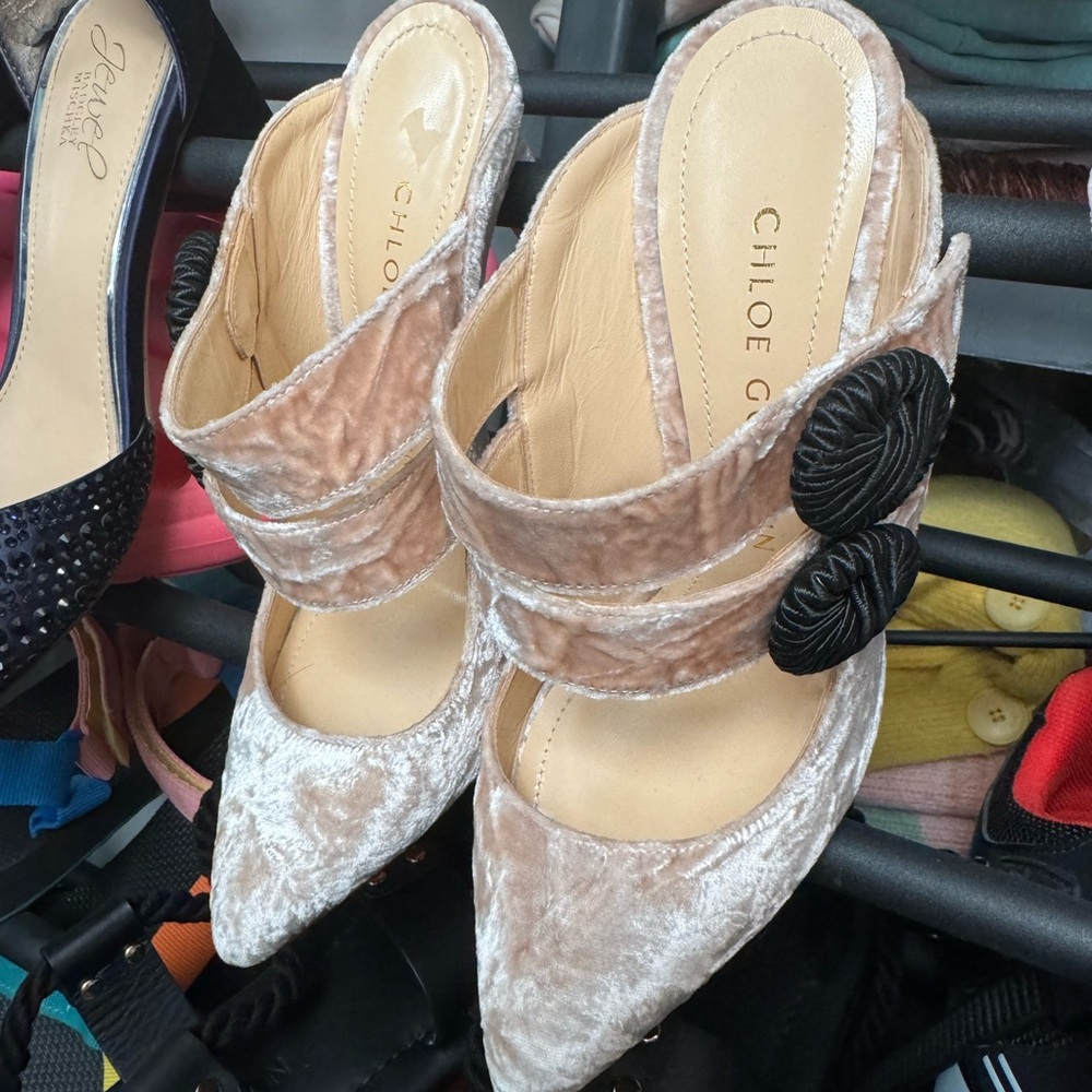 CHLOE’ GOSSELIN ROSIE VELVET MULE HEELS ICE PINK 36 - Picture 5 of 10